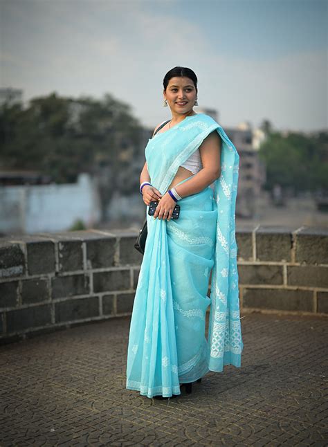 Pyaari Sakhi Blue - Aks Cotton Chikankari Saree – Pakeeza Chikankari