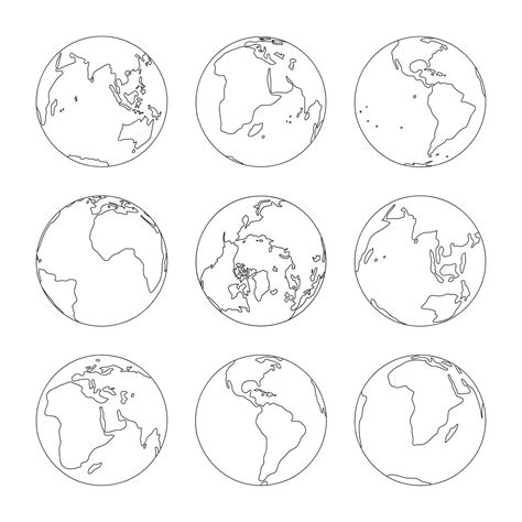 Planet earth set line sketch globe collection hand drawn simple global ...