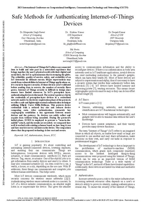 Safe Methods for Authenticating IoT Devices (CSE 2022-23) - Studocu