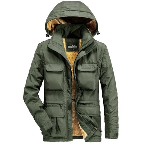 Men's Cargo Jacket Warm Coats Fleece Lined Military Jackets with Hood ...