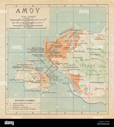 'Amoy'. Xiamen antique town city plan. China 1924 old map chart Stock ...