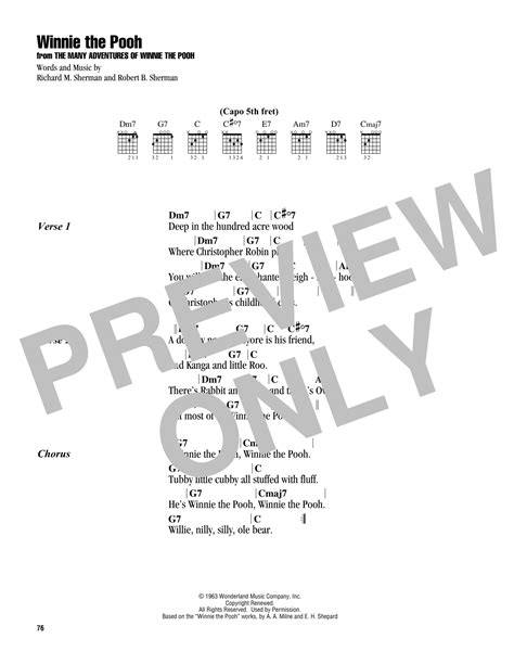 Winnie The Pooh (Guitar Chords/Lyrics) - Print Sheet Music Now