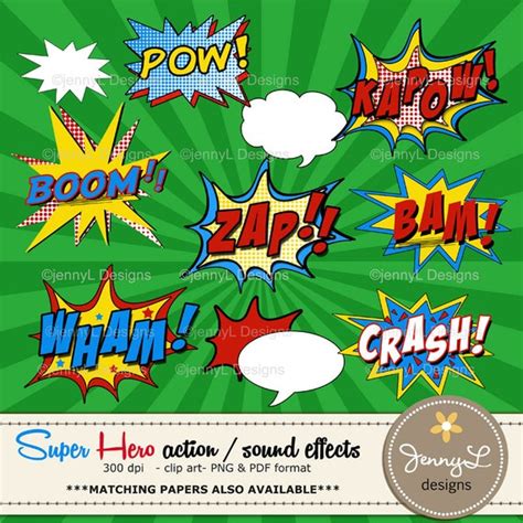 Superhero Comic Sound Effects clipart Super Hero words