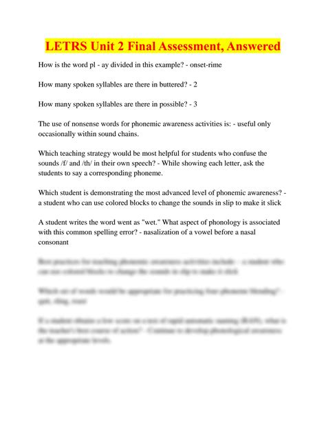 SOLUTION: Letrs unit 2 final assessment answered - Studypool