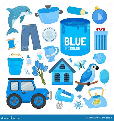 Vector Set of Blue Color Objects. Stock Vector - Illustration of paint ...