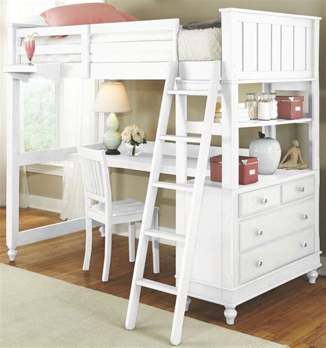 Lake House White Full Loft Bed with Desk from NE Kids | Coleman Furniture