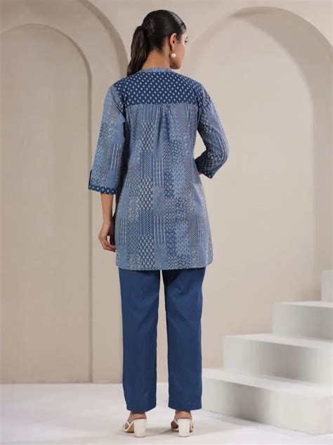 Span Blue Mandarin Neck Cotton Short Kurta – spanfashions