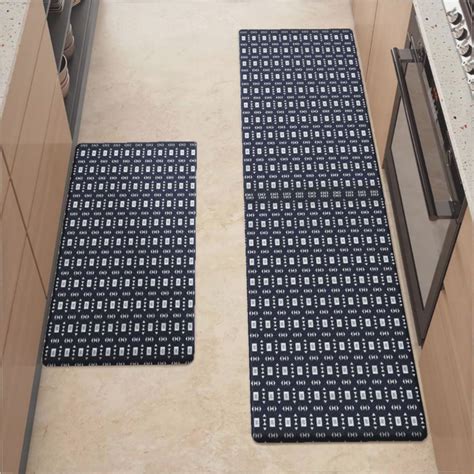 Kitchen Mats For Floor,Navy Blue White Square Lattice Triangle ...