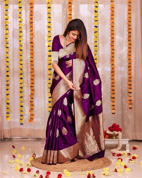 Splendorous Purple Soft Banarasi Silk Saree With Luxuriant Blouse Piec ...