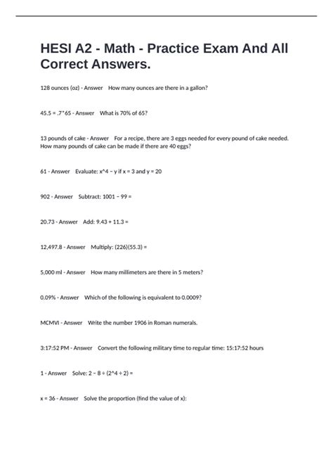 HESI A2 - Math - Practice Exam And All Correct Answers. - HESI A2 Math ...