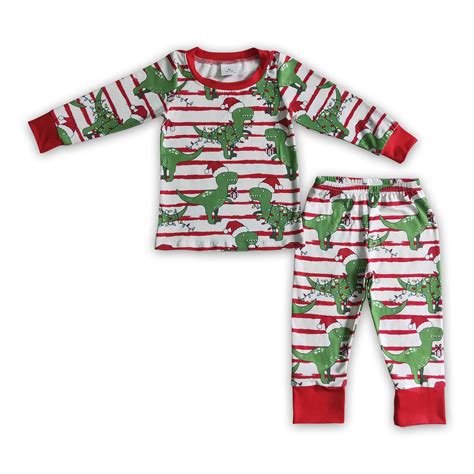 Dinosaur stripe kids boy Christmas pajamas – Yawoo Garments