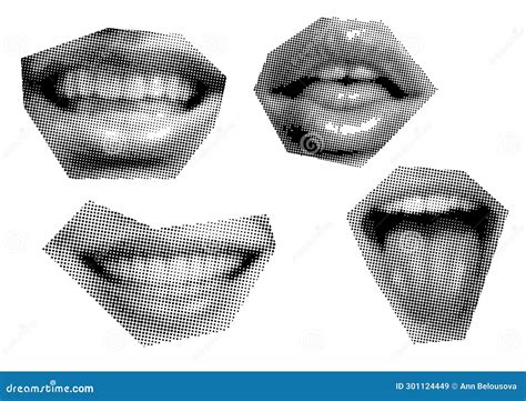 Set Clip Art Mouth and Lips, Smile, Tongue, Dots Punk Y2k Black and ...