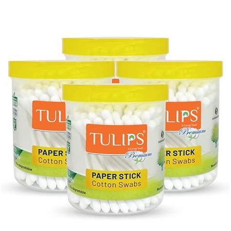 Tulips Premium Paper Stick Cotton Ear Buds (Pack Of 4) 100% Pure & Soft ...