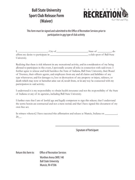 Ball State University Sport Club Release - Blank Fillable Template ...