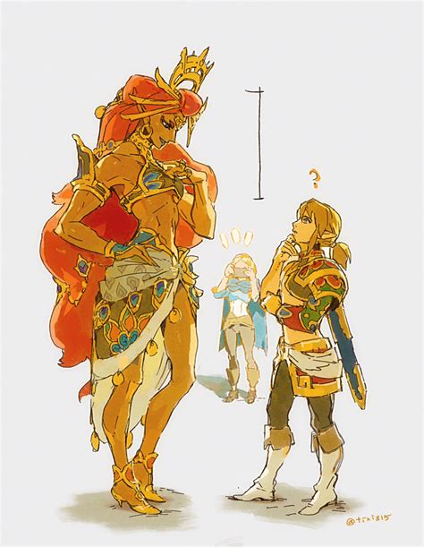 link, princess zelda, and riju (the legend of zelda and 1 more) drawn ...