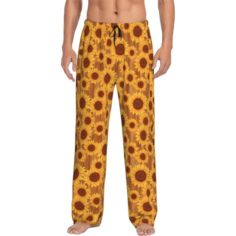 Logiee Brown Wood Grain Sunflower A Print Pajama Pants for Men,Men's ...