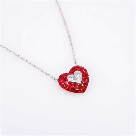 18 Carat White Gold Ruby and Diamond Heart Necklace | Ruby heart pendant, Ruby diamond pendant ...
