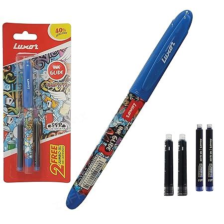 LUXOR Ink Glide Black Blue Iridium Tip Trendy Fountain Pen Refillable ...
