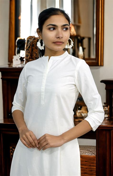 White collared Plain Cotton Kurta with plazzo – Jaipur Hand Block