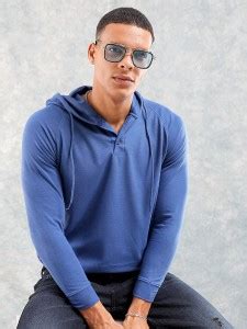 The Indian Garage Co. Solid Men Hooded Neck Blue T-Shirt - Buy The ...