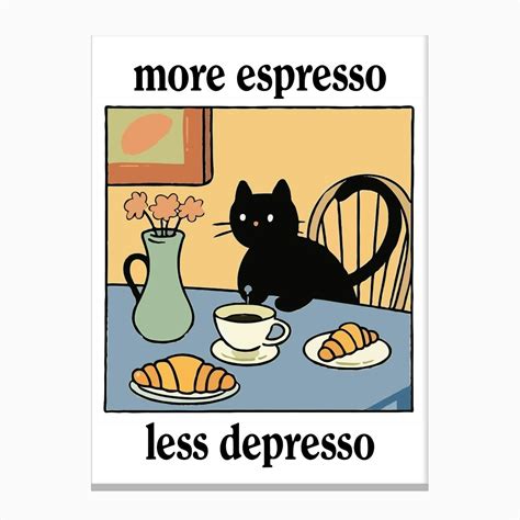 More Espresso Less Depresso Black Cat Print Retro Diner Poster Cartoon ...