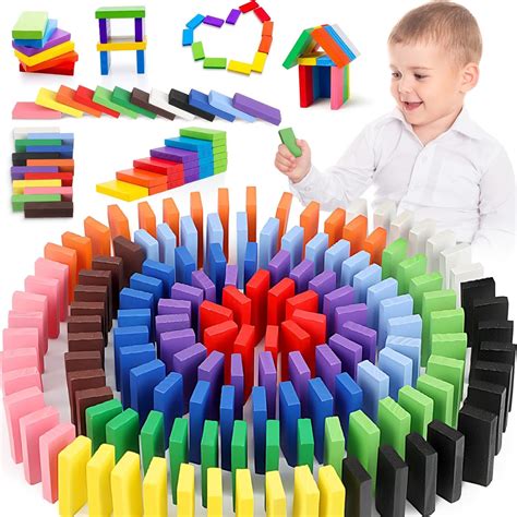 Buy SHINETOY 120 Pcs Colorful Wooden Domino Blocks Set Domino Tile Bulk ...