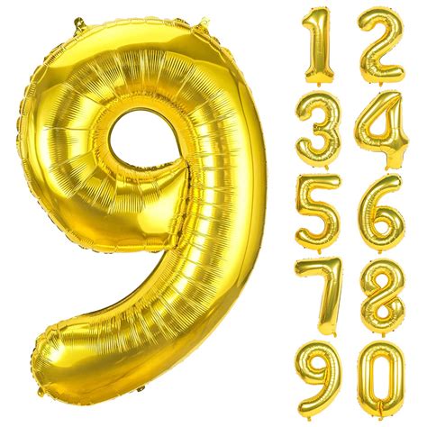 Party Propz 9 Number Foil Balloon- 16 Inch | Number Foil Balloon Golden ...