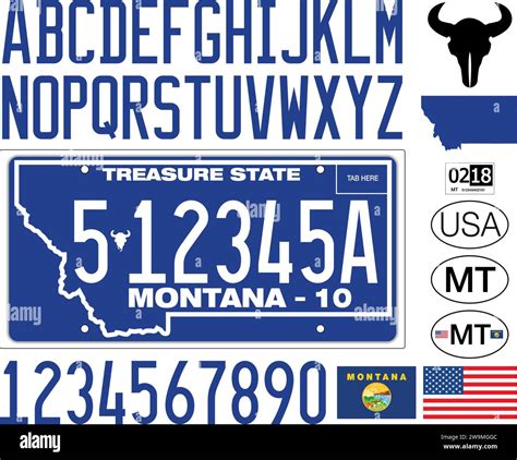 Montana car license plate blue style, letters, numbers and symbols ...