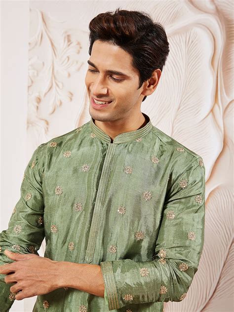 Men's Green Tissue Silk Kurta – vastramay