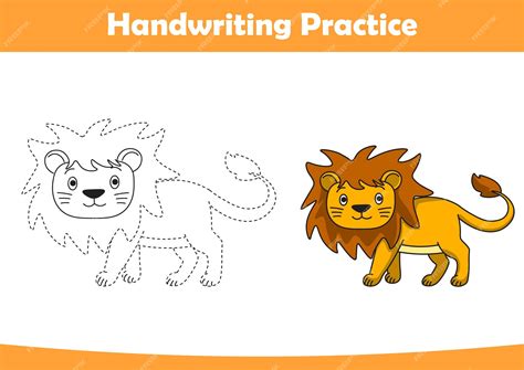 Premium Vector | Practice handwriting tracing lines and coloring lions ...