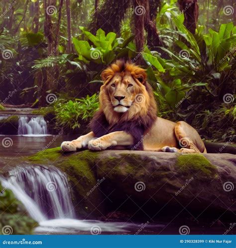 Lion in the jungle2 stock illustration. Illustration of animal - 290328399