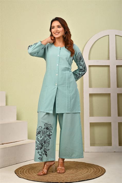 Mahua marbles embroidery cotton co-ord set – Autumn Lane Clothing
