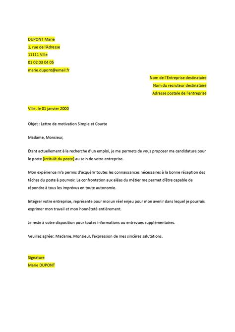 Lettre De Motivation Simple Et Courte - Format Word / PDF