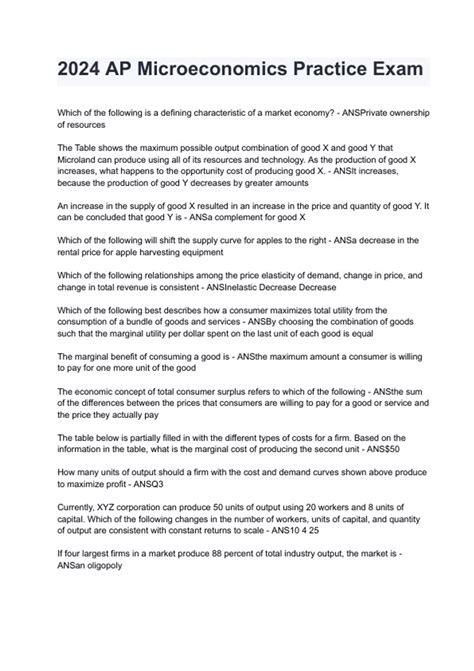 2024 AP Microeconomics Practice Exam questions and answers (100% ...
