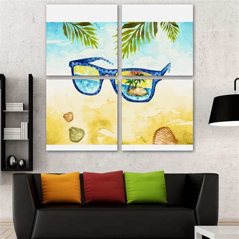 OWNSERIES Watercolor Travel Glasses Pattern 4PC Frameless Canvas Wall ...