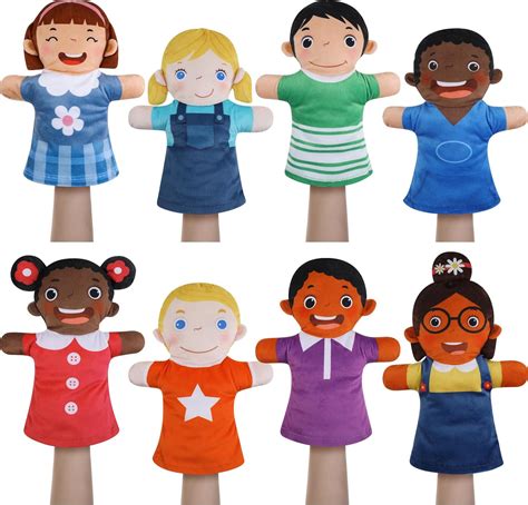 Amazon.com: Poen 8 Pcs Hand Puppets Set for Kids Multicultural Hand ...