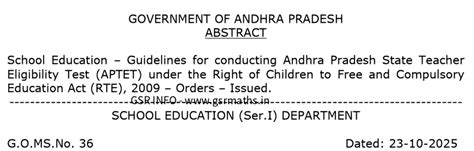 APTET 2025 Guidelines G.O. 36 - GSR INFO @AP Teachers
