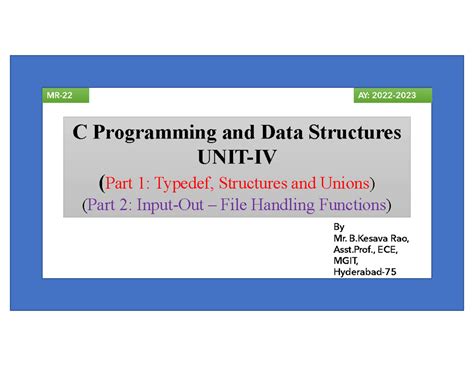 UNIT4 Structures&Unions Typedef class PPT - C Programming and Data ...
