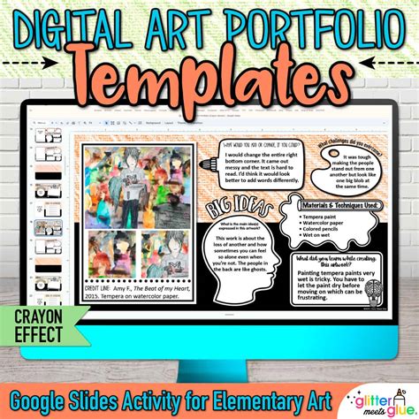Digital Art Portfolio Templates for Google Drive (Crayon Effect)