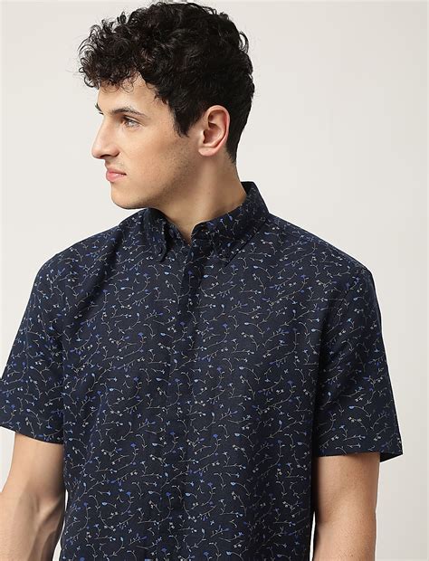 Buy Linen Mix Printed Button Down Collar Shirt at Marks & Spencer