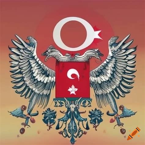 Turkiye coat of arms with flag, star and crescent, and double-headed ...