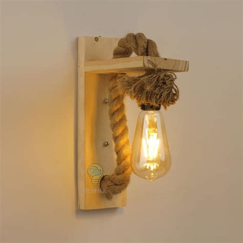 DarkVision Classic Design Wooden & Rope Wall Light Sconce Lamp (Brown ...