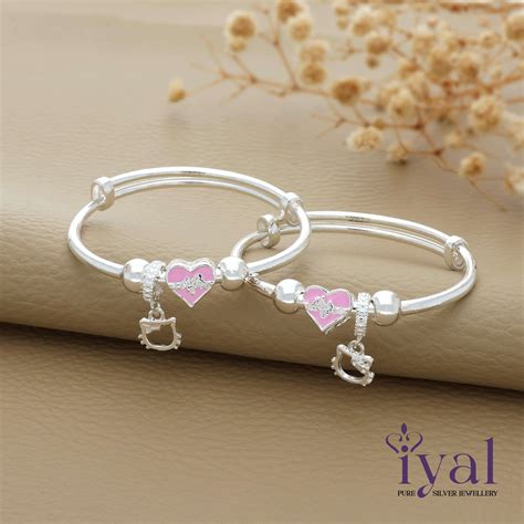Hello Kitty Charm Heart Silver Bangle for Kids – Iyal Silver