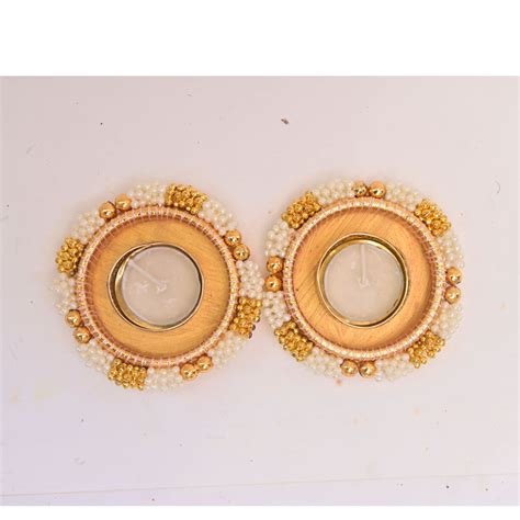 SNEHAL'S CRAFT House White Moti Circle Candle Holder, 5x5, Made By Kra