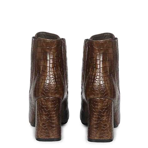 Saint Milana Brown Croco Embossed Vegan Leather Ankle Boots – SaintG India