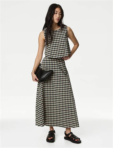 Buy Cotton Blend Checked Top at Marks & Spencer