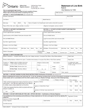Fillable Online midwivescollective Statement of Live Birth form ...
