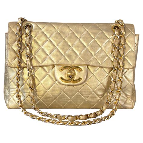 Chanel Vintage Jumbo XL Maxi Flap Metallic Gold 1990s Lambskin Bag For ...
