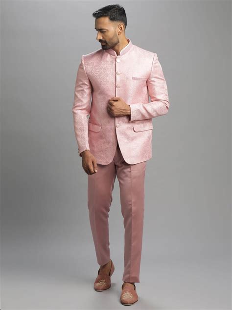 Rent Pink Embroidered Bandhgala - Stylish Wedding Wear