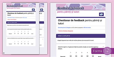 Chestionar feedback pt părinți și tutori – Formular digital